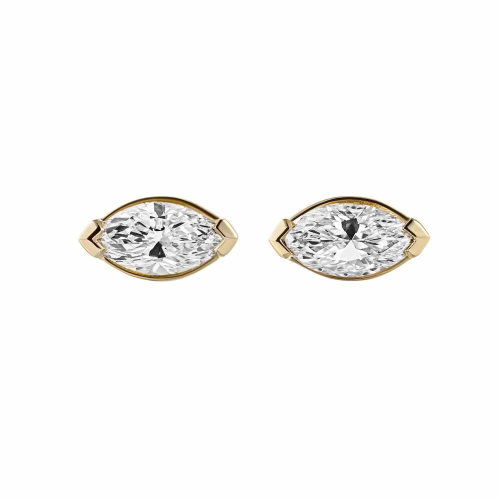 Shown in 14k Yellow Gold|Marquise Bezel Set Lab Grown Diamond Stud Earrings in 14k Yellow Gold
