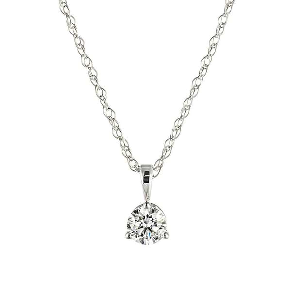 Martini Pendant with Round Lab-Created Diamond in 14K white gold | 3 prong martini pendant necklace with round center stone gold