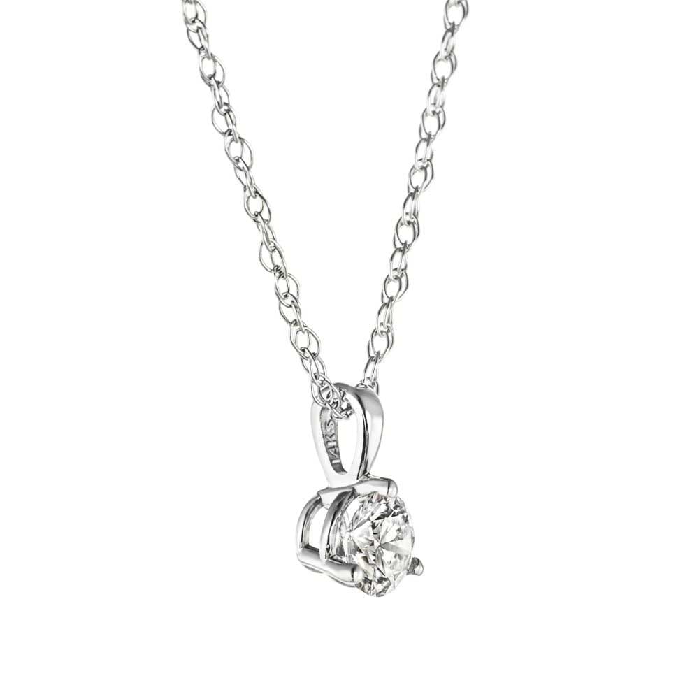 Martini Pendant with Round Lab-Created Diamond in 14K white gold | 3 prong martini pendant necklace with round center stone gold