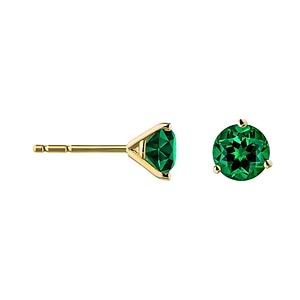 emerald lab grown gemstone stud earrings set in 14k yellow gold metal