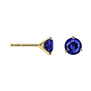 blue sapphire lab grown gemstone stud earrings set in 14k yellow gold metal