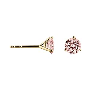 pink champagne sapphire lab grown gemstone stud earrings set in 14k yellow gold metal