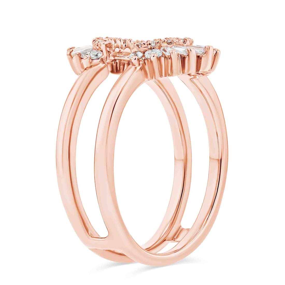 Shown in 14K Rose Gold|beautiful double halo ring guard with 0.50ct set in 14k rose gold