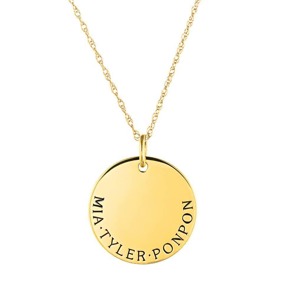 Multi-Name Disc Necklace in 14K yellow gold 