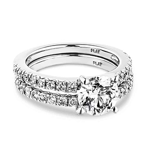  Novu Wedding Set Shown 1.0ct Round cut Lab-Grown Diamond diamond accented band in recycled platinum matching band