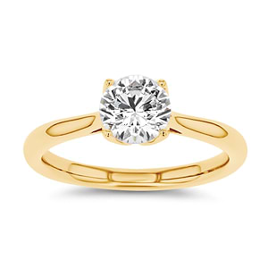 solitaire engagement ring with nature inspired floral prong head with lab grown diamond center stone set in 14k yellow gold metal