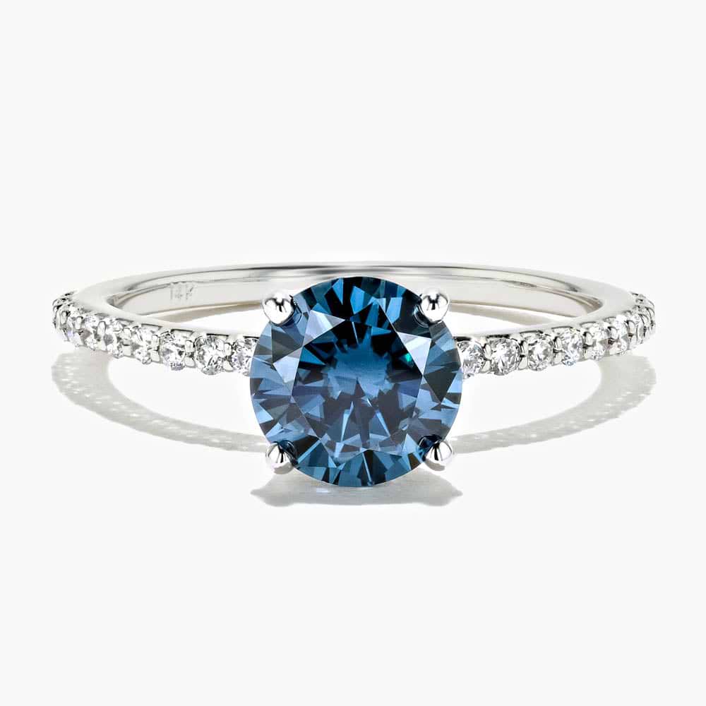 Olivia Accented Engagement Ring - Round Cut Blue Moissanite (RTS)