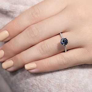 Olivia Accented Engagement Ring - Round Cut Blue Moissanite (RTS)