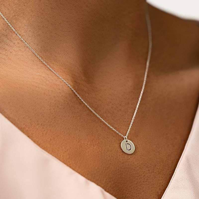 Open Initial Disc Necklace available in recycled 14K white gold, rose gold or yellow gold on a 16-18 inch chain. 