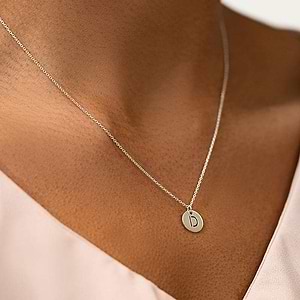  Open Initial Disc Necklace recycled 14K white gold, rose gold yellow gold 16-18 inch chain