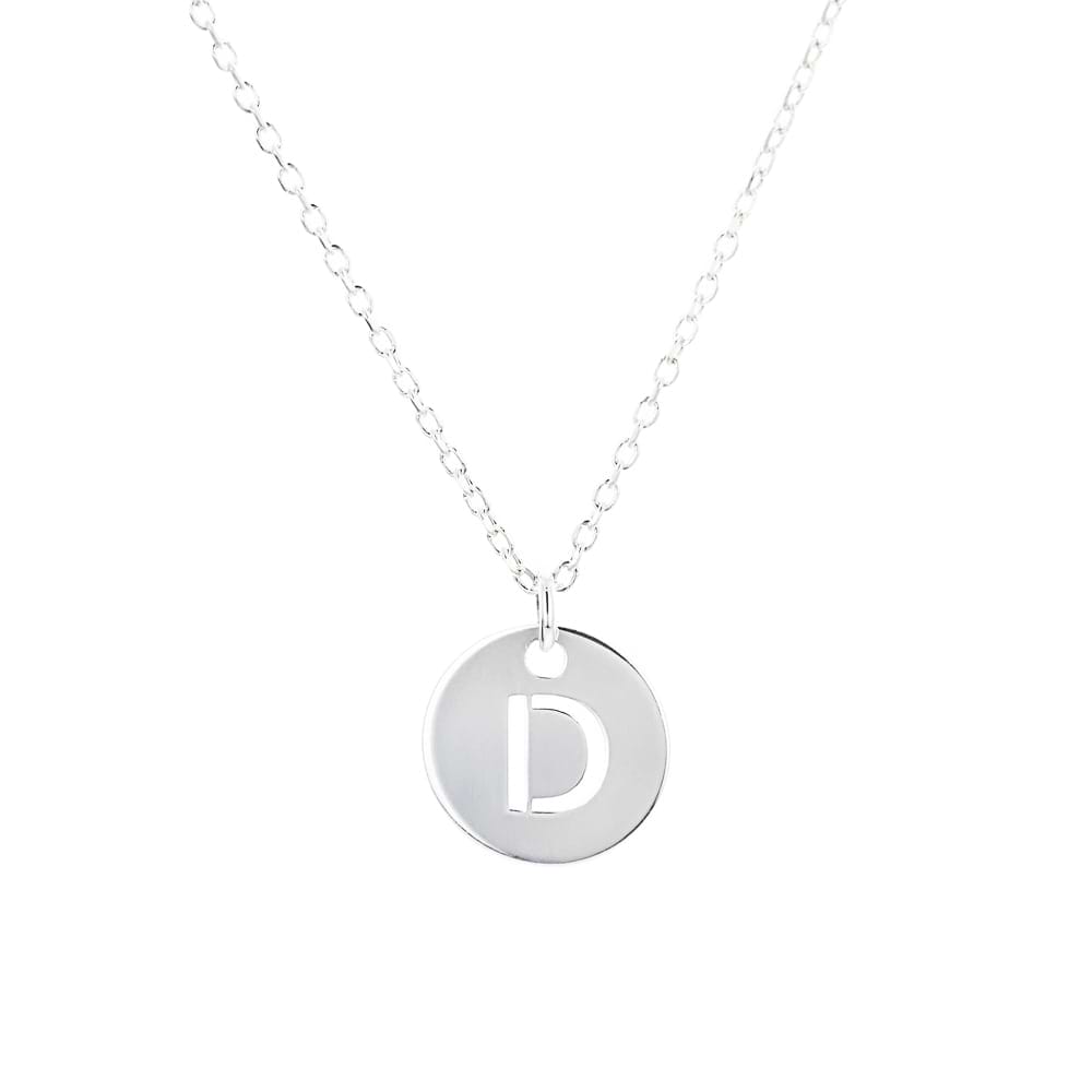 Open Initial Disc Necklace available in recycled 14K white gold, rose gold or yellow gold on a 16-18 inch chain. | Open Initial Disc Necklace recycled 14K white gold, rose gold yellow gold 16-18 inch chain