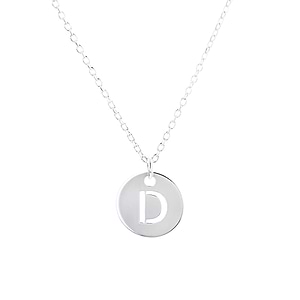  Open Initial Disc Necklace recycled 14K white gold, rose gold yellow gold 16-18 inch chain