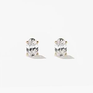 Basket Stud Earrings - 1.0ctw Oval Cut Diamond Hybrids (RTS)