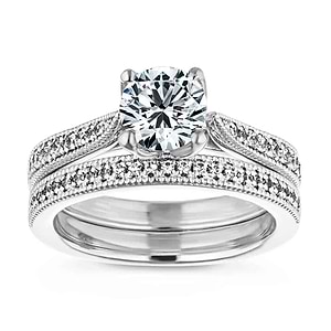 Vintage style diamond accented wedding ring set in 14k white gold