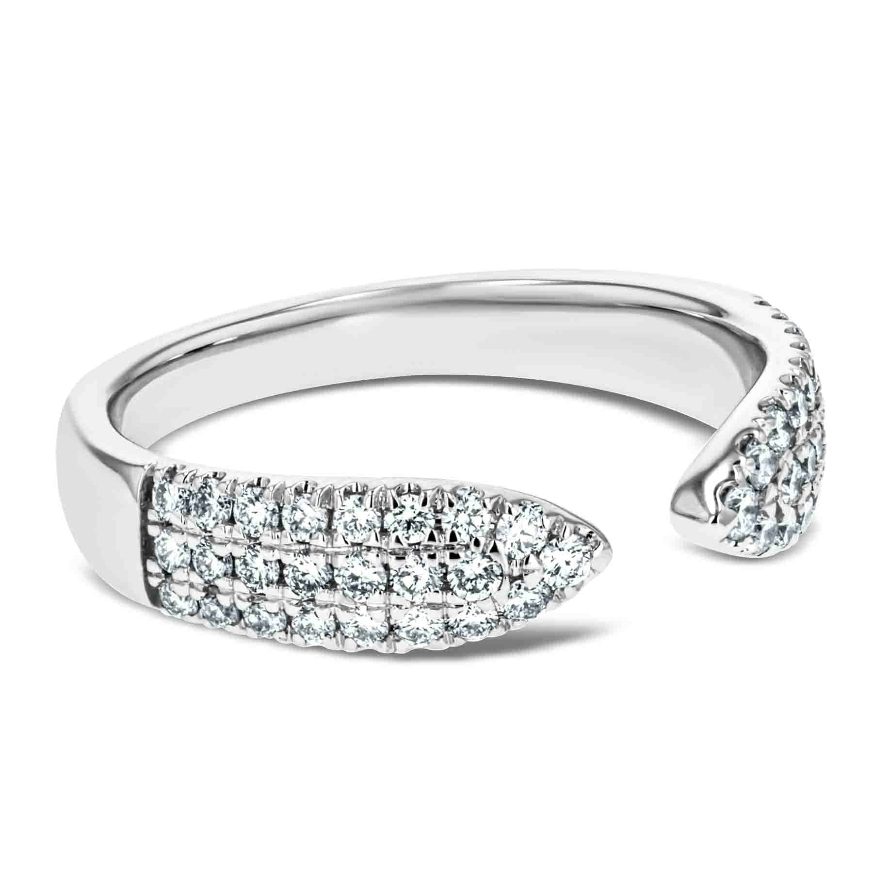 Shown in 14K White Gold|pave set open band ring with lab grown diamonds in 14k white gold