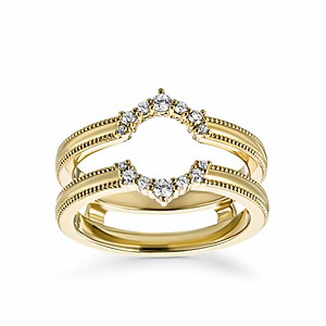 Vintage style diamond accented dual connected band ring guard with lab diamonds and milgrain detailing in 14k yellow gold