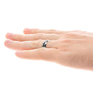  Mens Wedding Band with a diamond shaped carved design with rounded edges for comfort in recycled 14K white gold