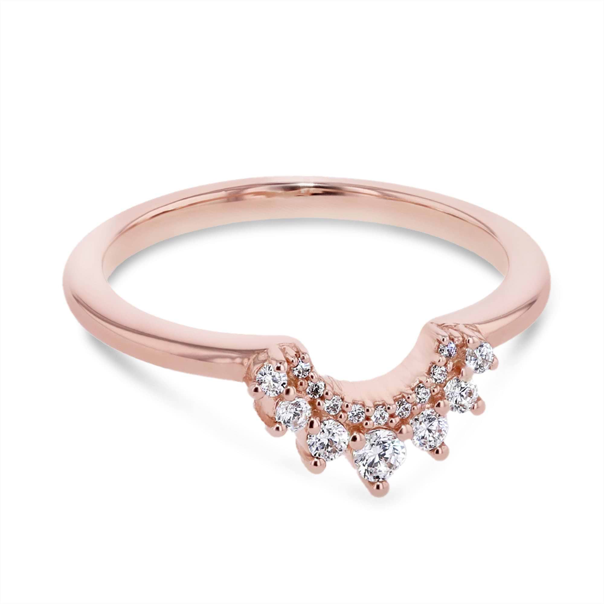 Shown in 14k Rose Gold|Graduated lab grown diamond accented wedding band with contour design set in 14k rose gold