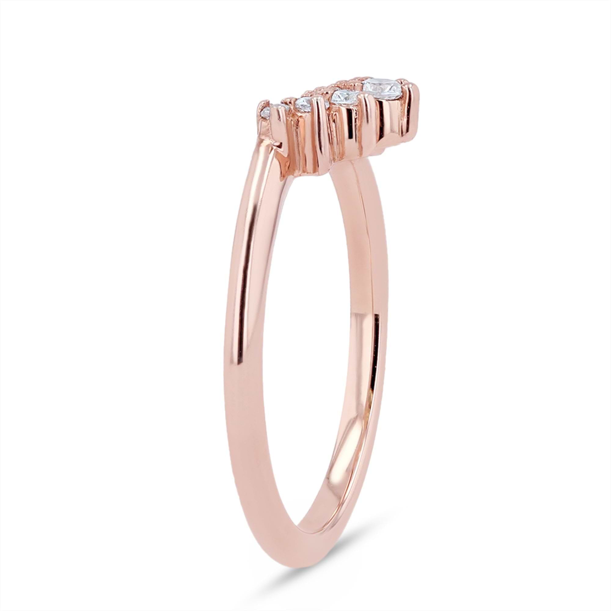 Shown in 14k Rose Gold|Graduated lab grown diamond accented wedding band with contour design set in 14k rose gold