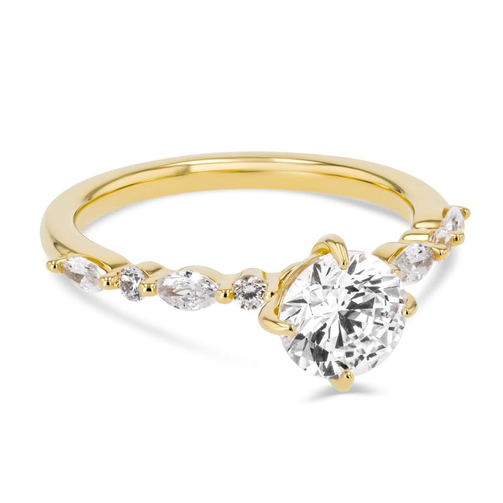 Shown here with a 1.0ct Round Cut center stone in 14K Yellow Gold
