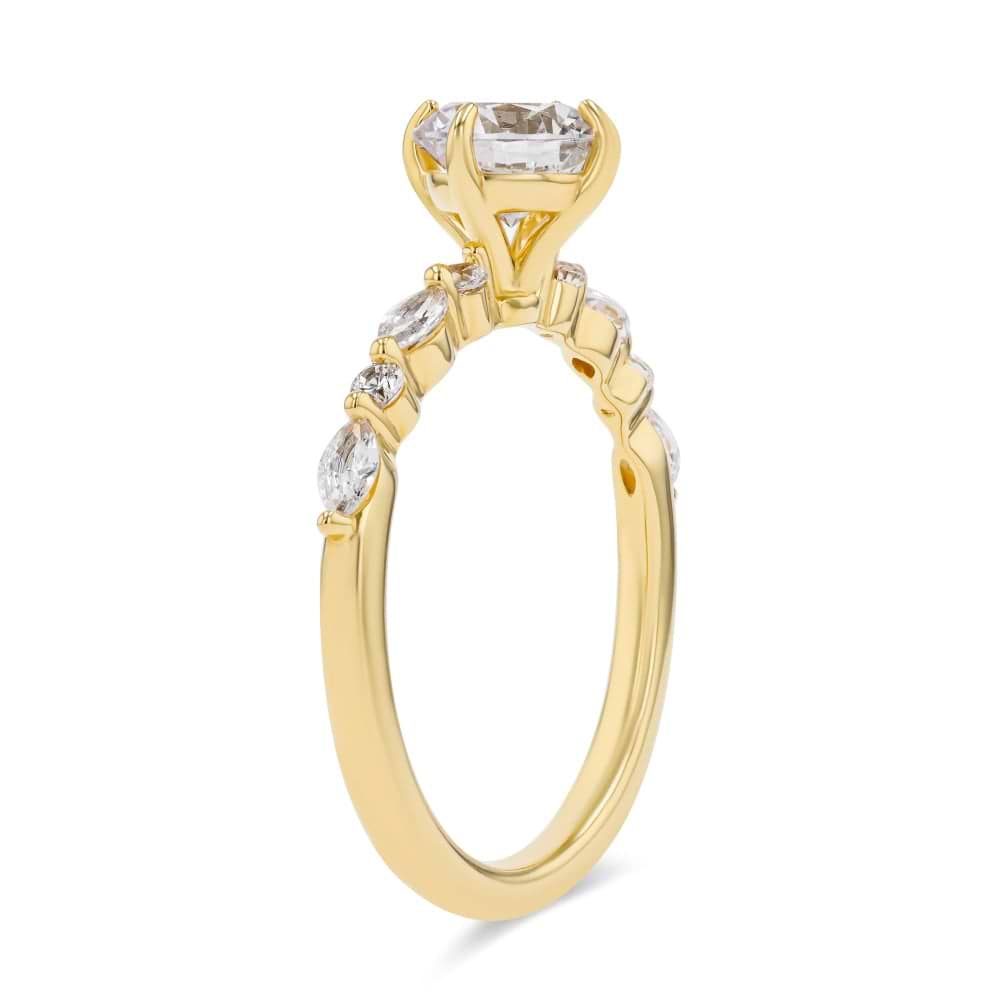 Shown here with a 1.0ct Round Cut center stone in 14K Yellow Gold