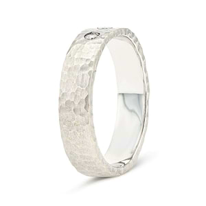 lab grown diamond accented band in 14k white gold metal with satin hammer finish