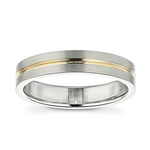  Mens Wedding Band in satin finish made with recycled 14K white gold and 14K yellow gold