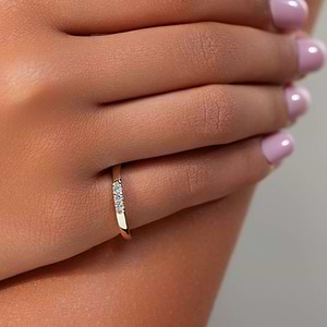 Three Stone French-Set Pinky Ring