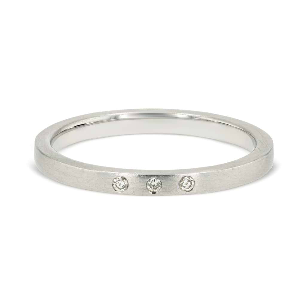 Shown in 14K White Gold with a Satin Finish|lab grown diamond accented band with satin finish in 14k white gold metal