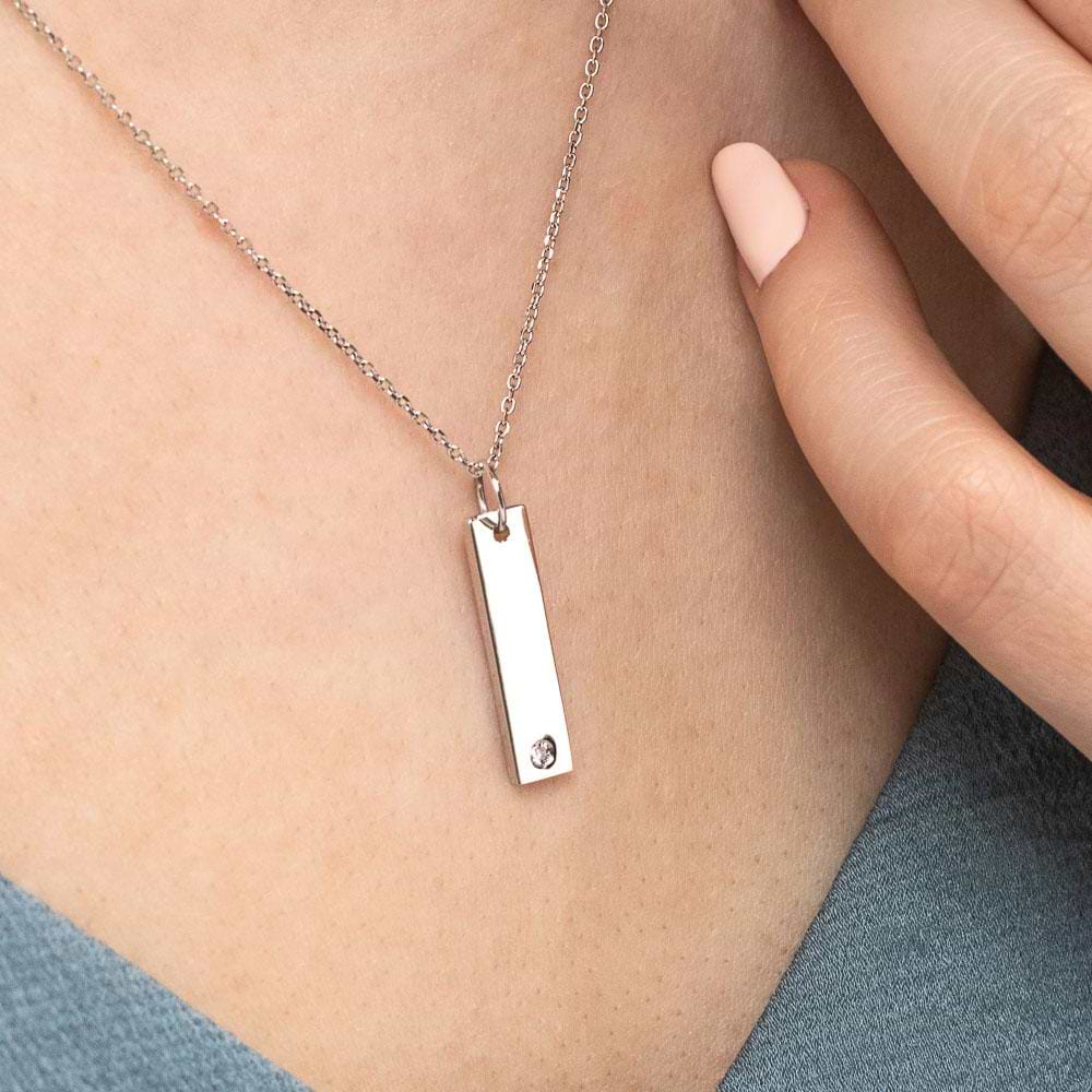 Accented Vertical Bar Necklace in 14K white gold 