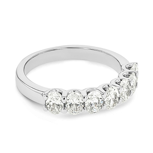 oval cut lab grown diamond fashion band set in 14k white gold recycled metal