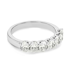 oval cut lab grown diamond fashion band set in 14k white gold recycled metal