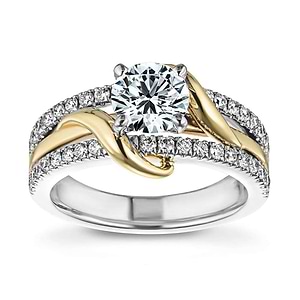  Vine Engagement ring round cut 1.0ct Lab-Grown Diamond center stone recycled 14K white and rose gold band accented with recycled diamonds