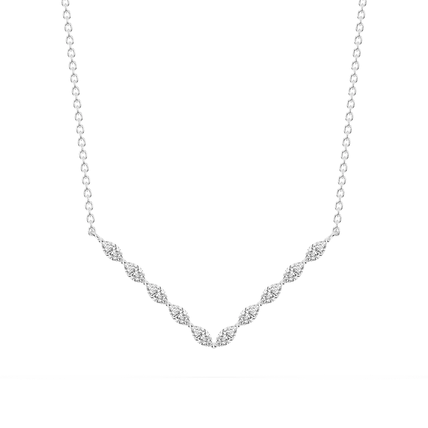 1/2 ctw Marquise Lab Grown Diamond Share Prong V Necklace - 18 Inches