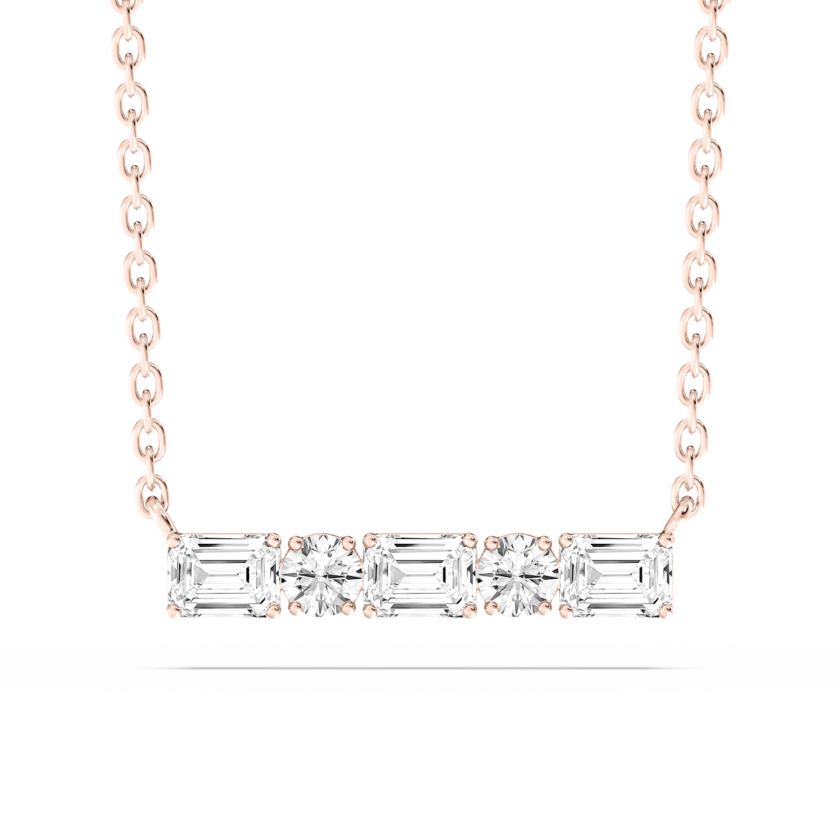 1/2 ctw Round and Emerald Lab Grown Diamond Alternating Five-Stone Necklace - 16-18 Inches