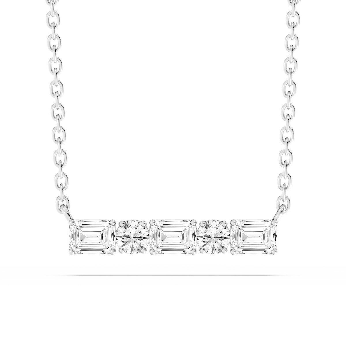 1/2 ctw Round and Emerald Lab Grown Diamond Alternating Five-Stone Necklace - 16-18 Inches
