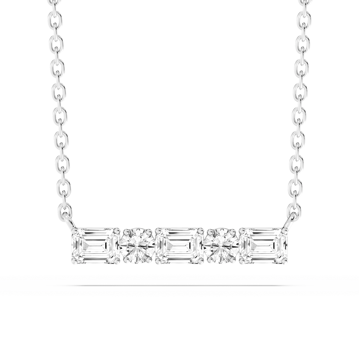 1/2 ctw Round and Emerald Lab Grown Diamond Alternating Five-Stone Necklace - 16-18 Inches
