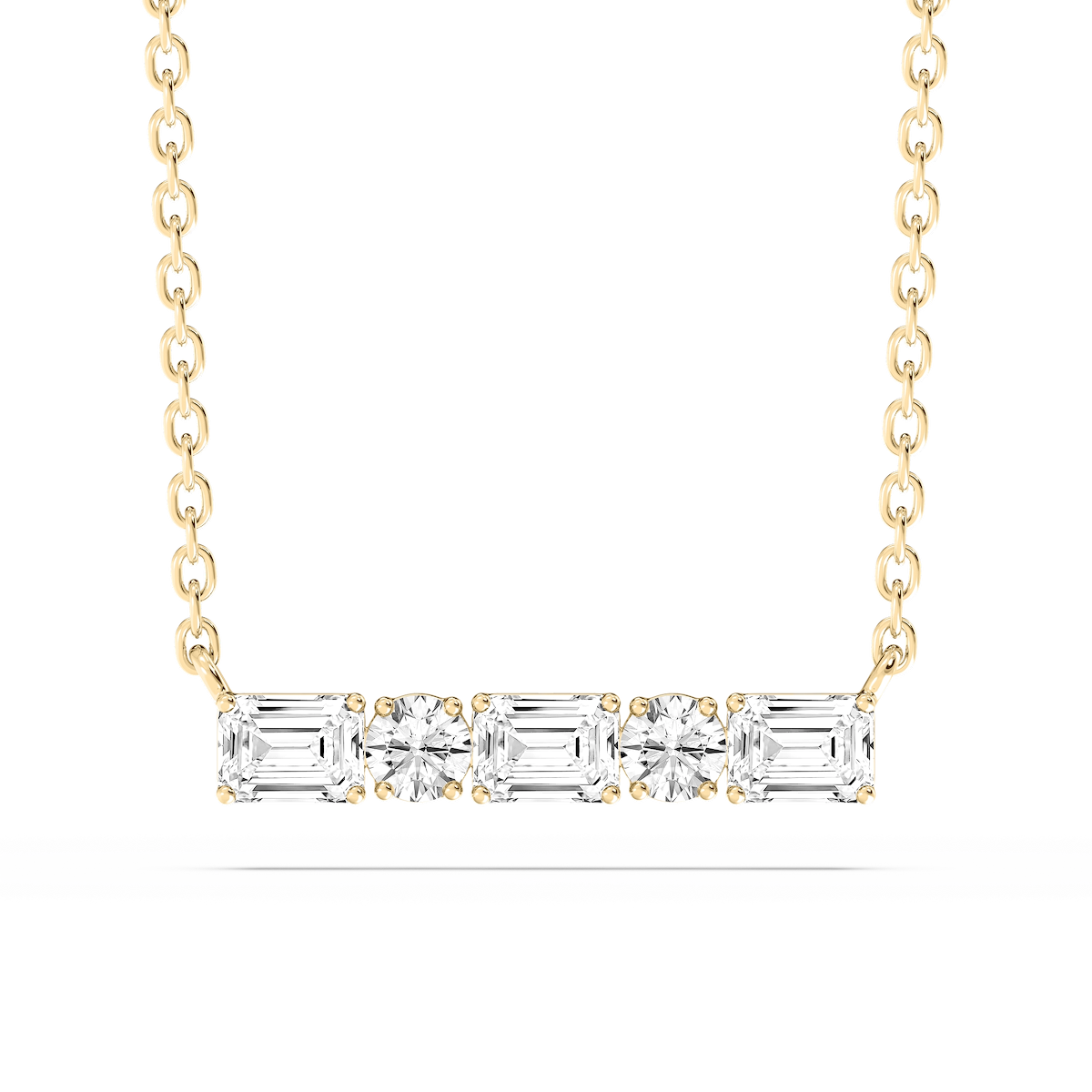 1/2 ctw Round and Emerald Lab Grown Diamond Alternating Five-Stone Necklace - 16-18 Inches