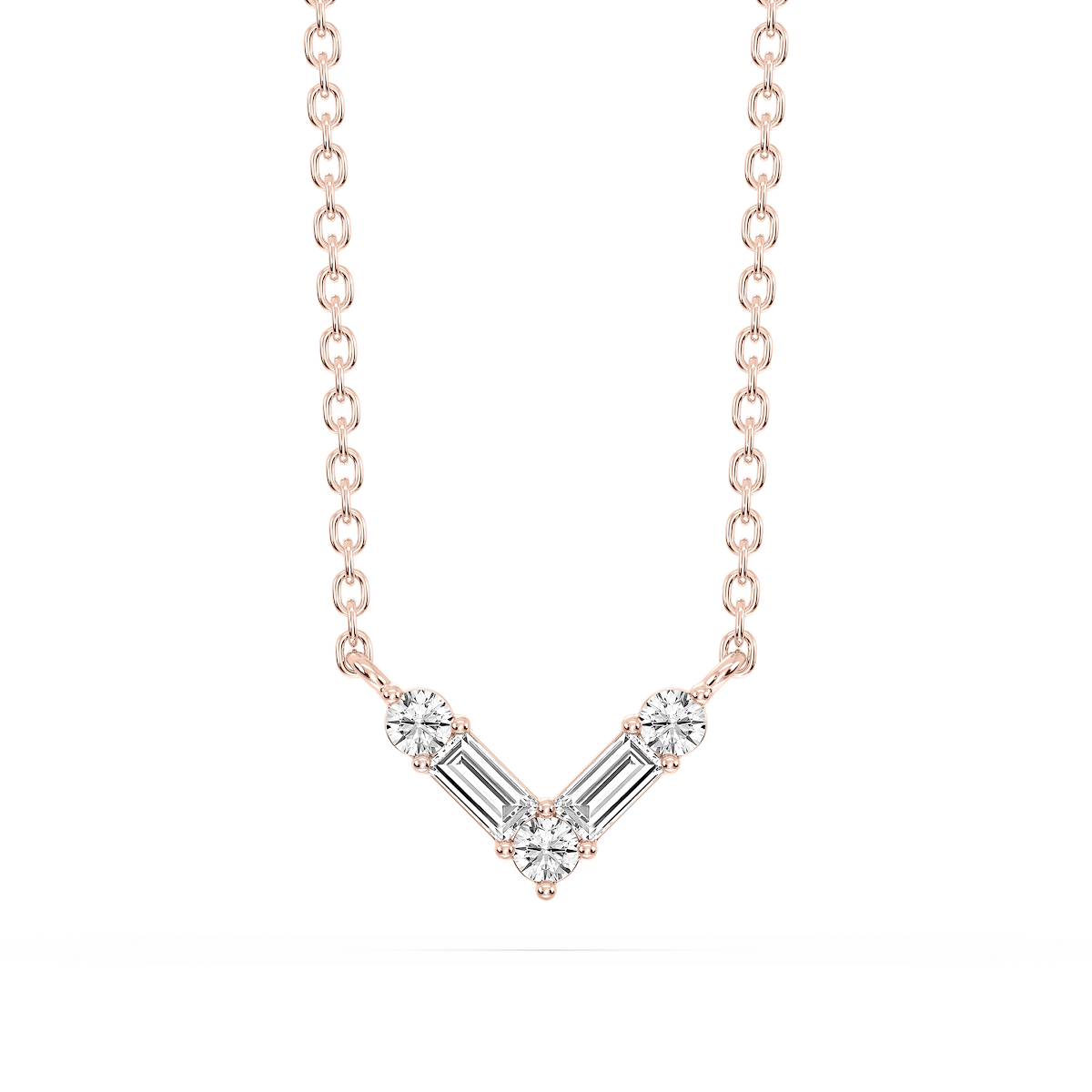 1/5 ctw Baguette and Round Lab Grown Diamond Alternating Five-Stone V Necklace - 18 Inches