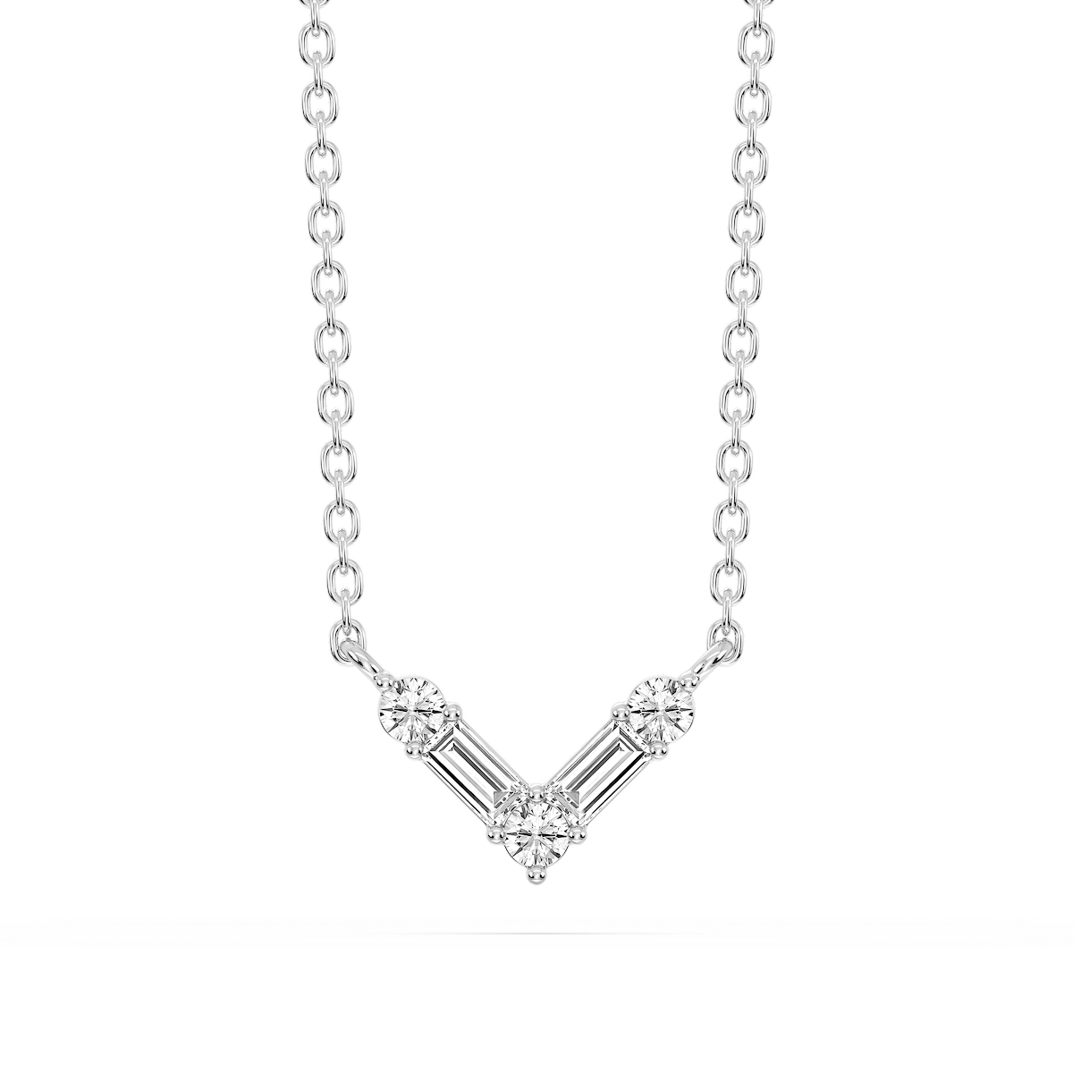 1/5 ctw Baguette and Round Lab Grown Diamond Alternating Five-Stone V Necklace - 16 to 18 Inches