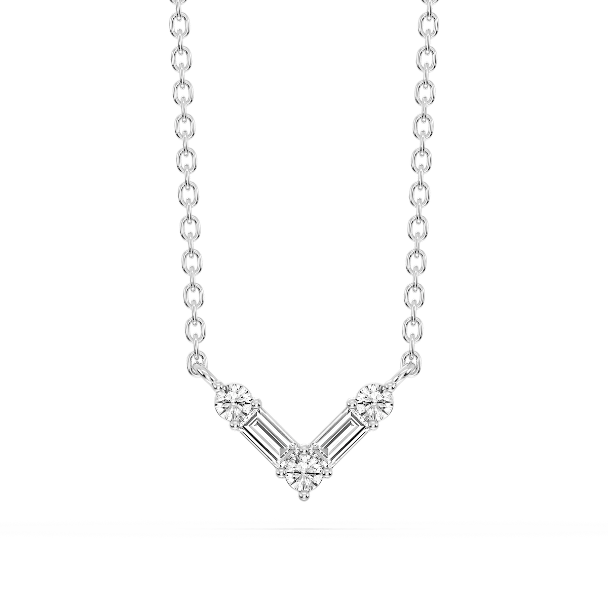 1/5 ctw Baguette and Round Lab Grown Diamond Alternating Five-Stone V Necklace - 18 Inches