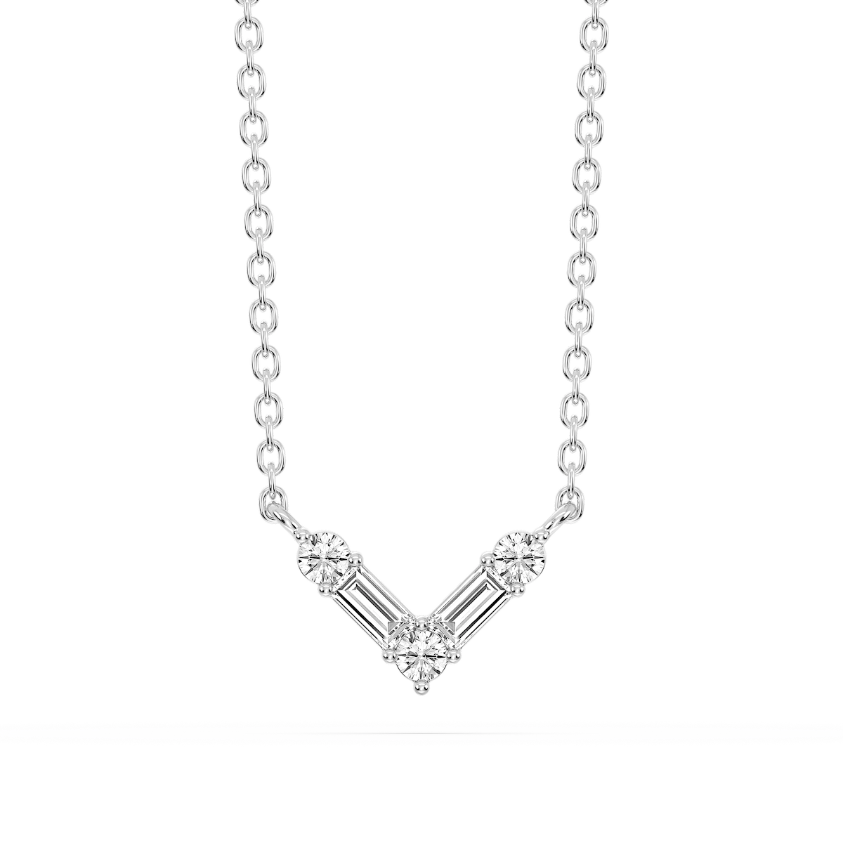 1/5 ctw Baguette and Round Lab Grown Diamond Alternating Five-Stone V Necklace - 18 Inches