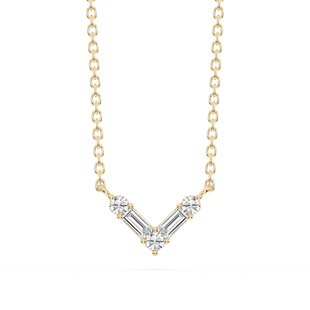 1/5 ctw Baguette and Round Lab Grown Diamond Alternating Five-Stone V Necklace - 18 Inches