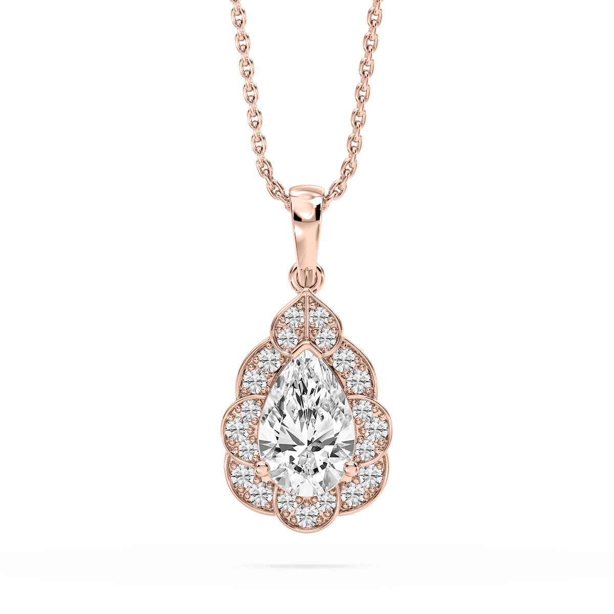 1 ¹⁄₅ ctw Pear and Round Lab Grown Diamond Floral Halo Pendant – 16 to 18 inches