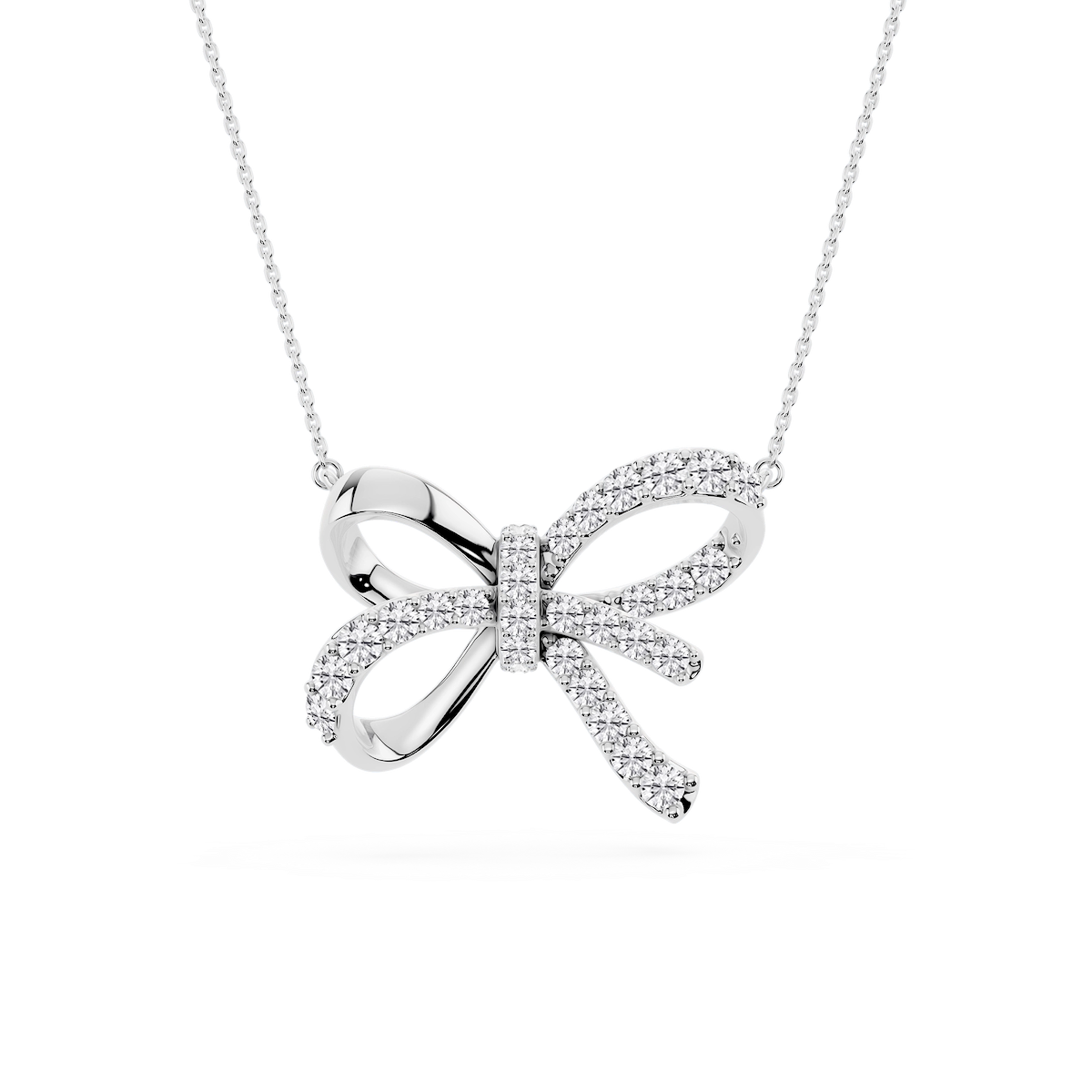 1 ctw Round Lab Grown Diamond Pave Bow Pendant - 16 to 18 inches