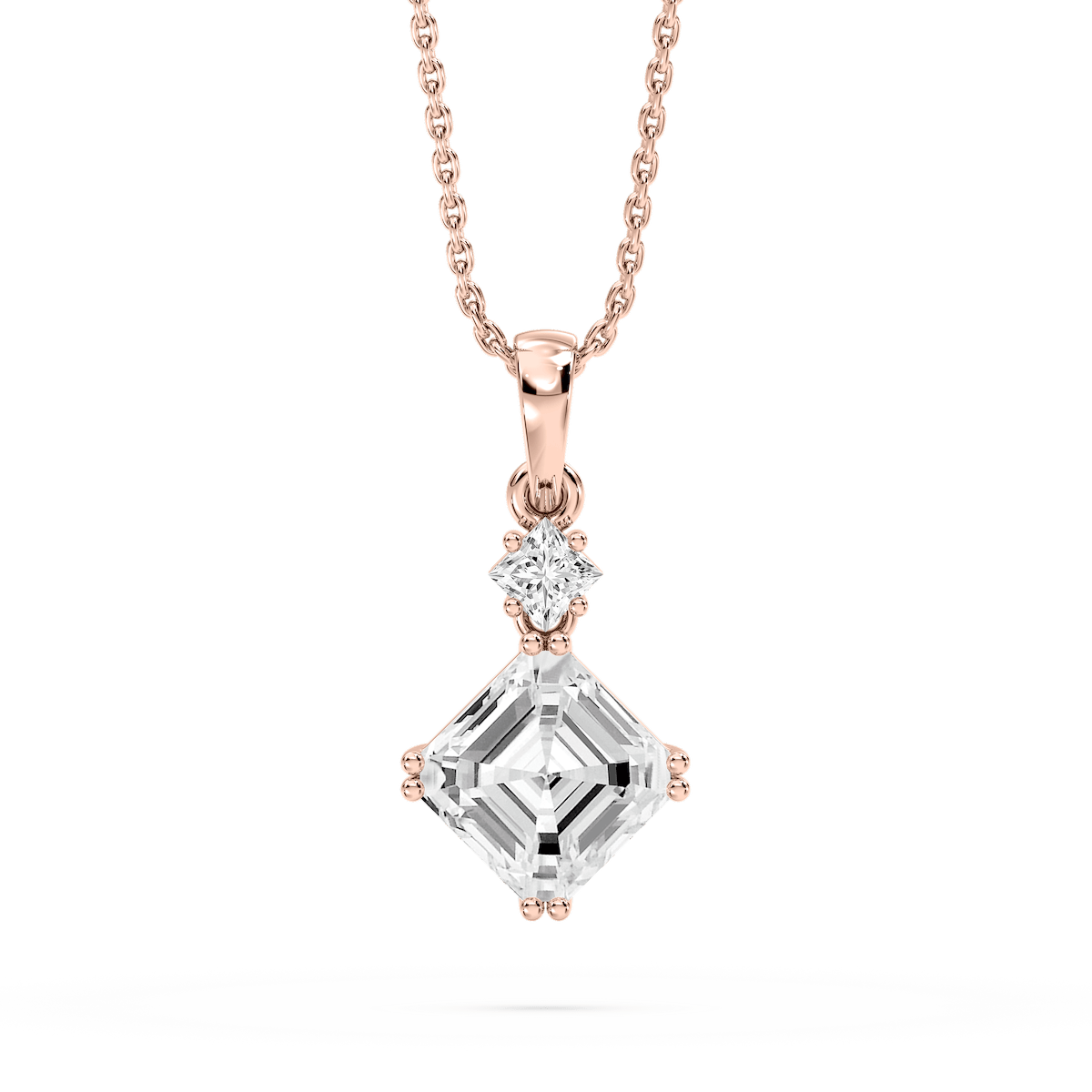 2 ¹⁄₁₀ ctw Asscher and Princess Lab Grown Diamond Two Stone Drop Pendant – 16 to 18 inches