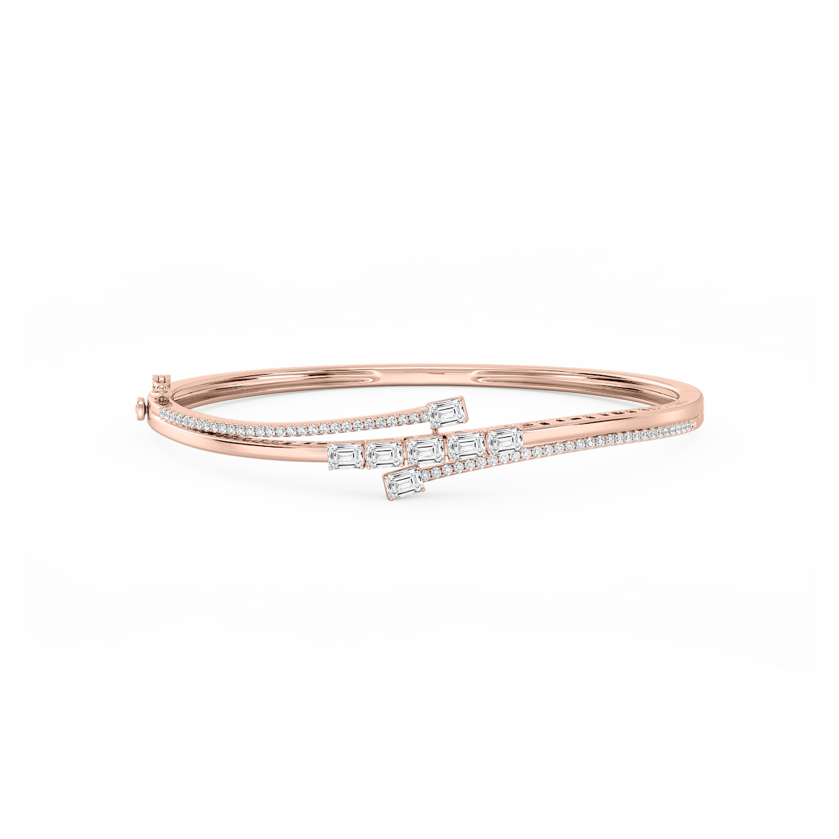 2 ⅕ ctw Emerald and Round Lab Grown Diamond Bypass Bangle Bracelet  - 7.25 Inches