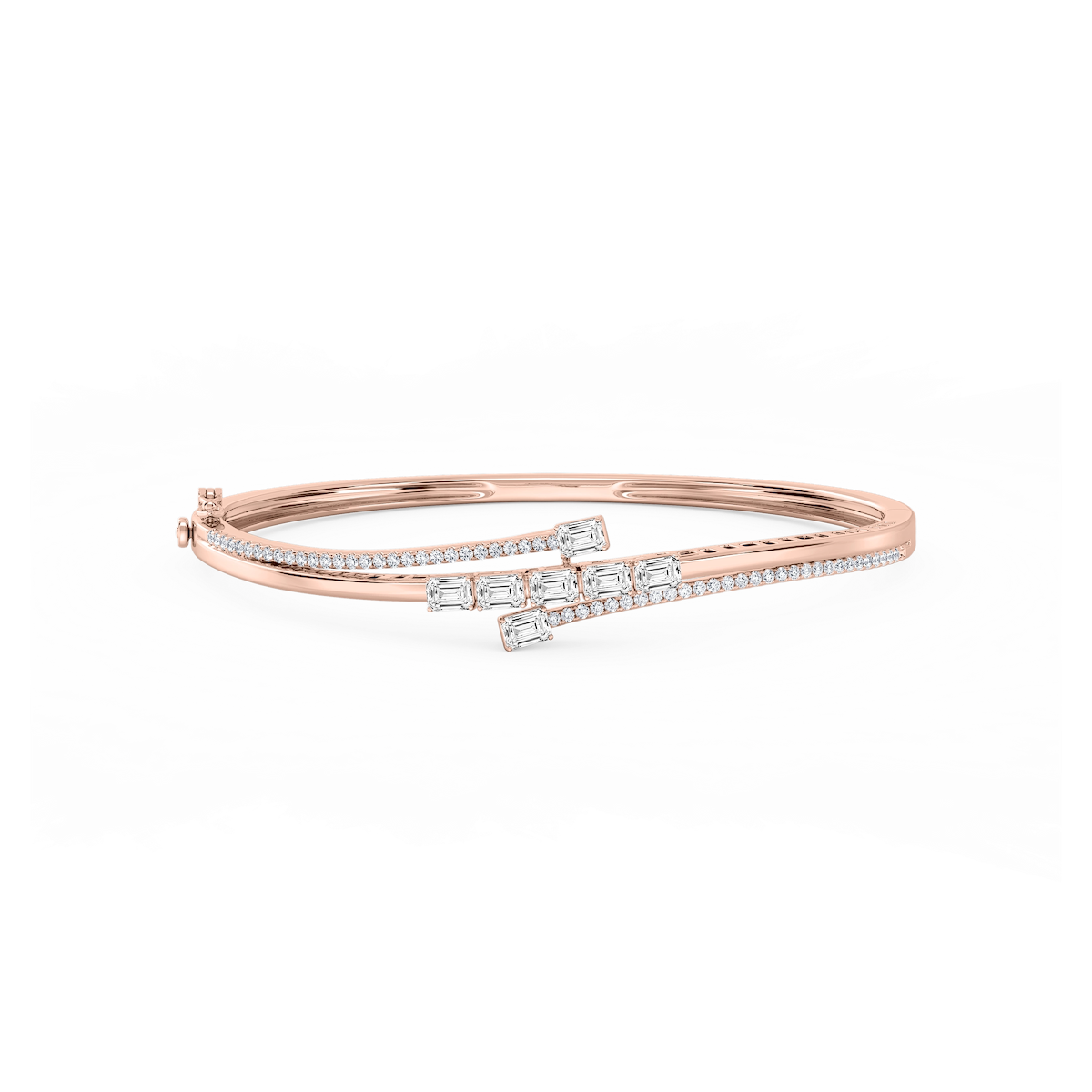 2 ⅕ ctw Emerald and Round Lab Grown Diamond Bypass Bangle Bracelet  - 7.25 Inches