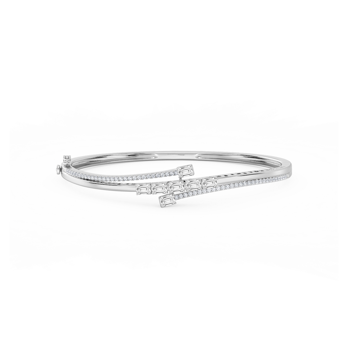 2 ⅕ ctw Emerald and Round Lab Grown Diamond Bypass Bangle Bracelet  - 7.25 Inches