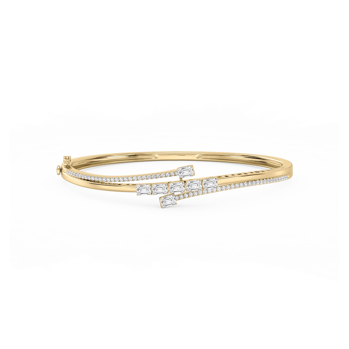 2 ⅕ ctw Emerald and Round Lab Grown Diamond Bypass Bangle Bracelet  - 7.25 Inches